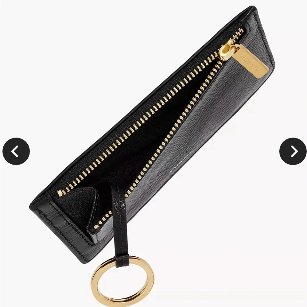 Fossil Black Leather card wallet with Gold Zipper - Picture 3 of 6